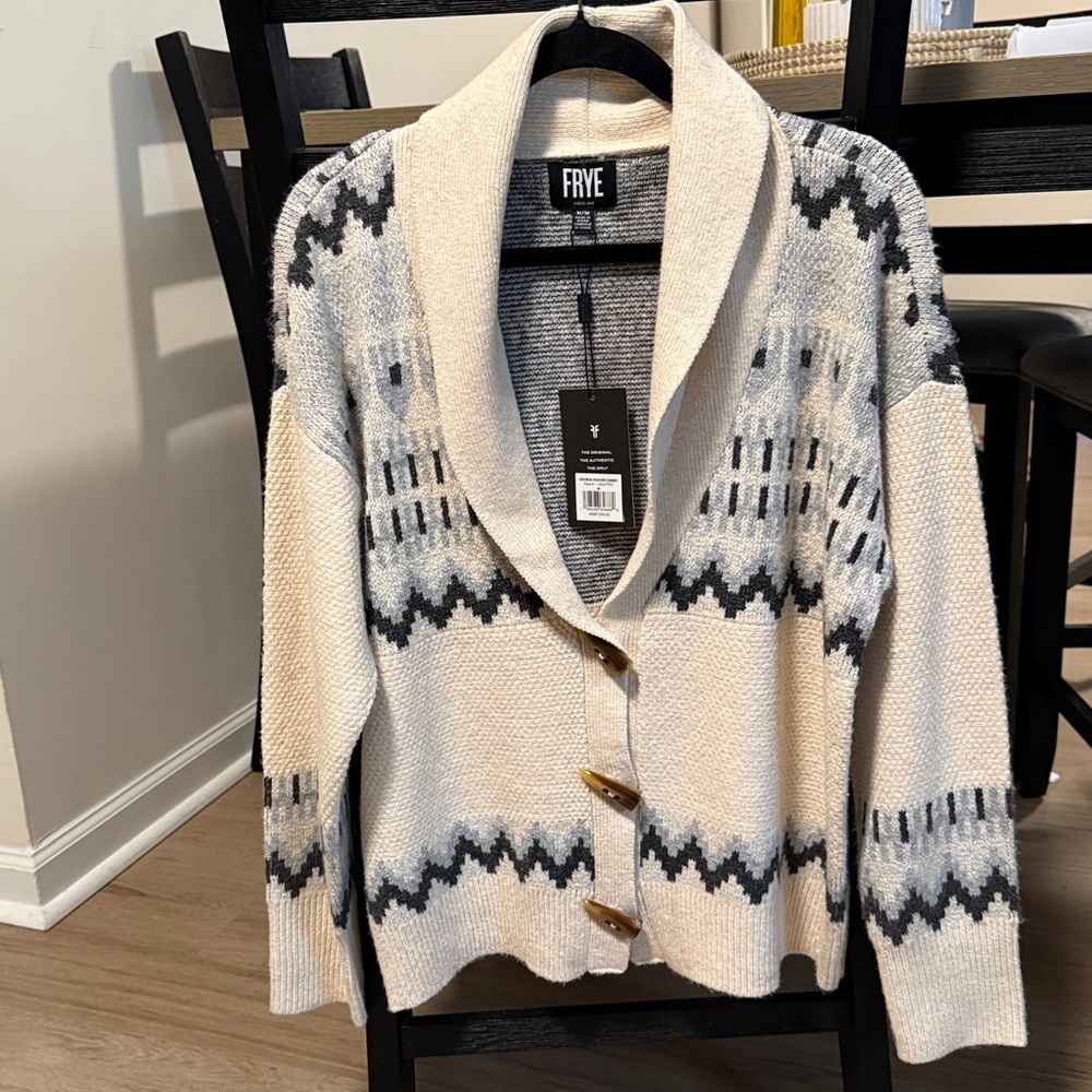 Frye Beige and Black Patterned Cardigan